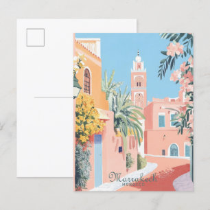 Marrakech Marokko Gouache-Illustration Reise Postkarte