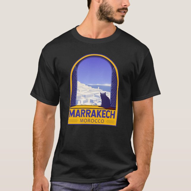 Marrakech Marokko Kat Retro T-Shirt (Vorderseite)