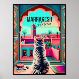 Marrakech Marokko Katze Reisen Tourismus Souvenir Poster