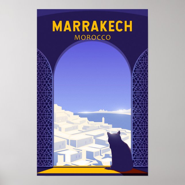 Marrakech Marokko Katze Retro Poster (Vorne)