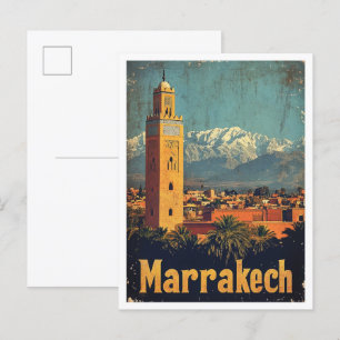 Marrakech Marokko Kunst Vintage Reise Illustration Postkarte