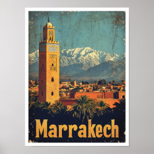 Marrakech Marokko Kunst Vintage Reiseillustration Poster