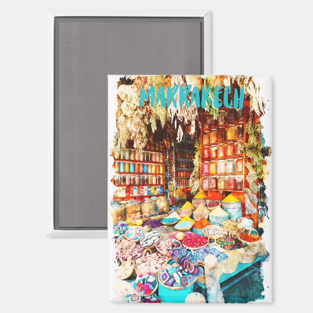 Marrakech Marokko Markt Bazaar Magnet (Vorderseite/Rückseite)