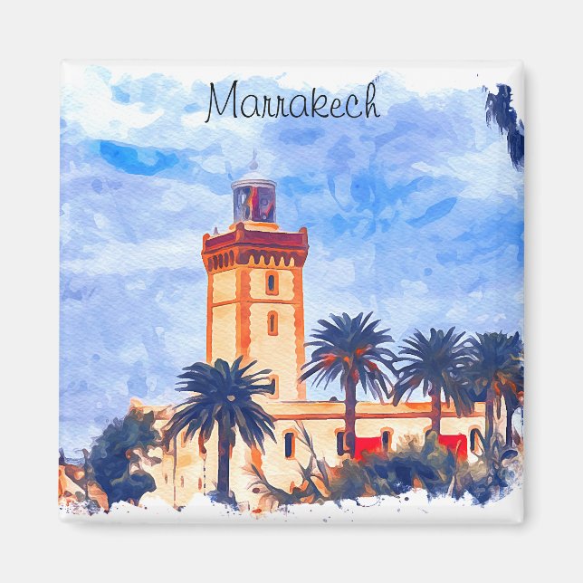 Marrakech Marokko Moschee Reise Magnet (Vorne)