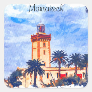 Marrakech Marokko Moschee Reise Quadratischer Aufkleber