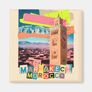 Marrakech Marokko Reise Koutoubia Vintage Skyline Magnet