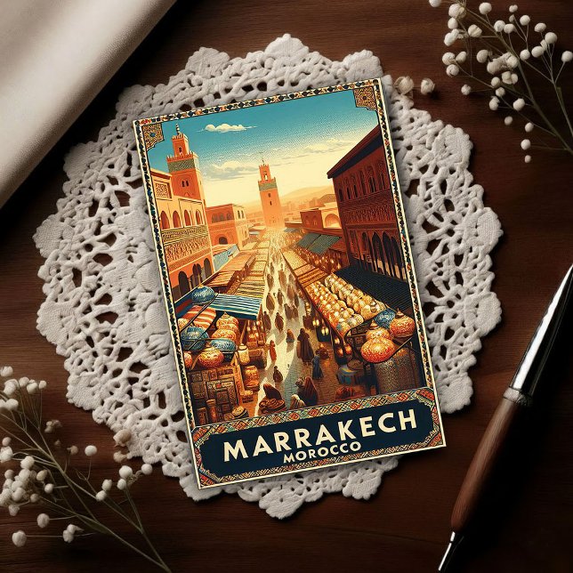 Marrakech Marokko Vintage-Markt-Reise  Postkarte (Von Creator hochgeladen)