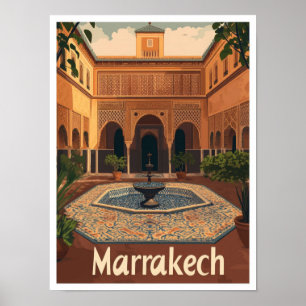 Marrakech Marokko Vintage Reiseillustration Poster