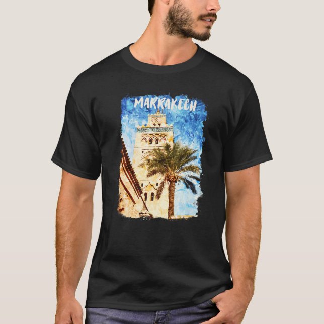Marrakech Marokko Wasserfarbe Kutubiyya Moschee od T-Shirt (Vorderseite)
