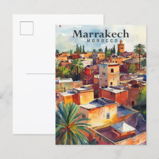 Marrakech Marokko Wasserfarbenmalerei Reisen Postkarte