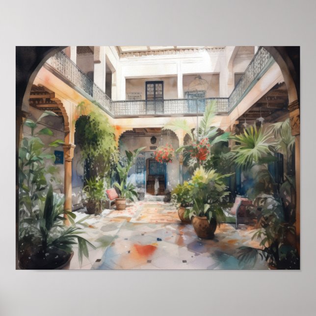 Marrakech Riad Marokko Malerei Art Print Poster (Vorne)
