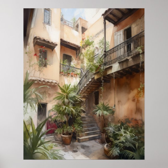 Marrakech Riad Marokko Malerei Art Print Poster (Vorne)