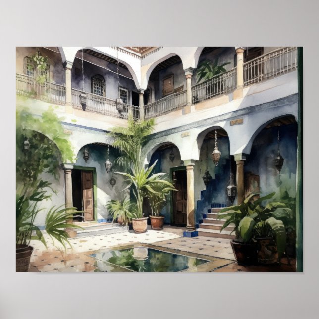 Marrakech Riad Marokko Malerei Art Print Poster (Vorne)