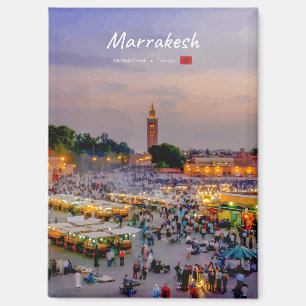 Marrakesch, Marokko - Jemaa el Fnaa Platz Panorama Magnet
