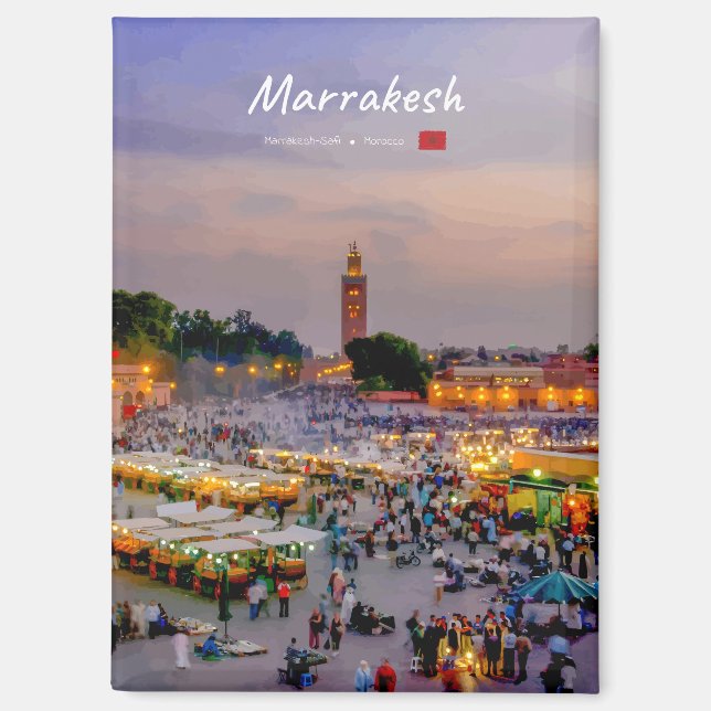 Marrakesch, Marokko - Jemaa el Fnaa Platz Panorama Magnet (Vorderseite)