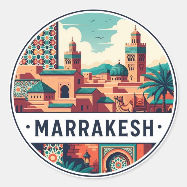Marrakesch Marokko Reise Runder Aufkleber (Vorderseite)