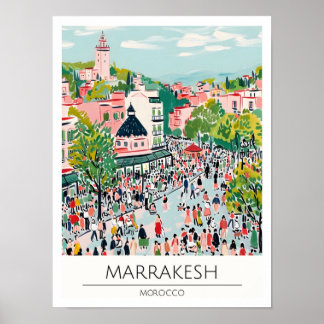 Marrakesch Marokko Vintage-Kunstillustration Reise Poster