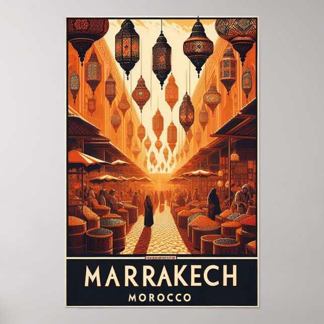 Marrakesch Marokko Vintages Marktplaner Poster (Vorne)
