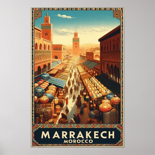 Marrakesch Marokko Vintages Marktplaner Poster (Vorne)