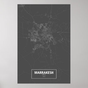 Marrakesch, Marokko (weiß auf schwarz) Poster