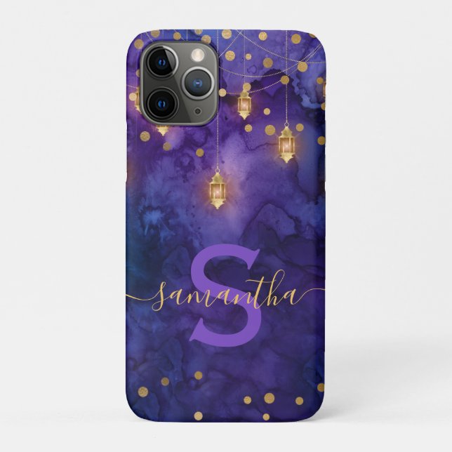 Marrakesch Midnight Lanterns & Gold Bokeh Monogram Case-Mate iPhone Hülle (Rückseite)