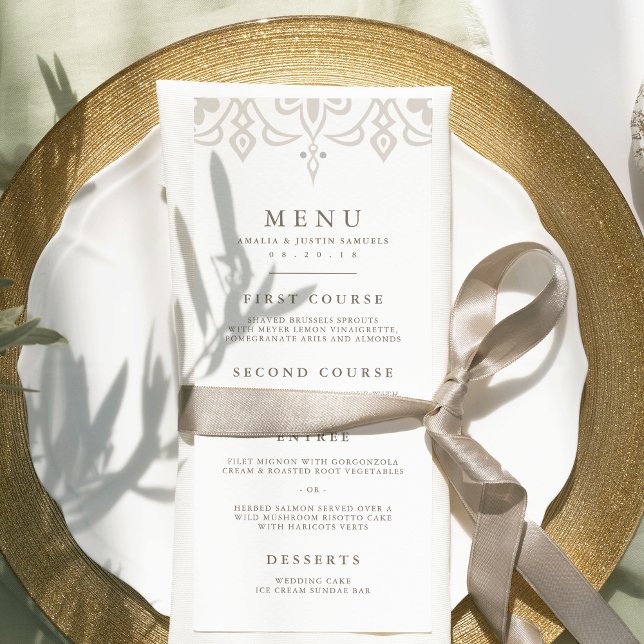 Marrakesch Wedding Menu Card | Linen Greige Menükarte (Von Creator hochgeladen)