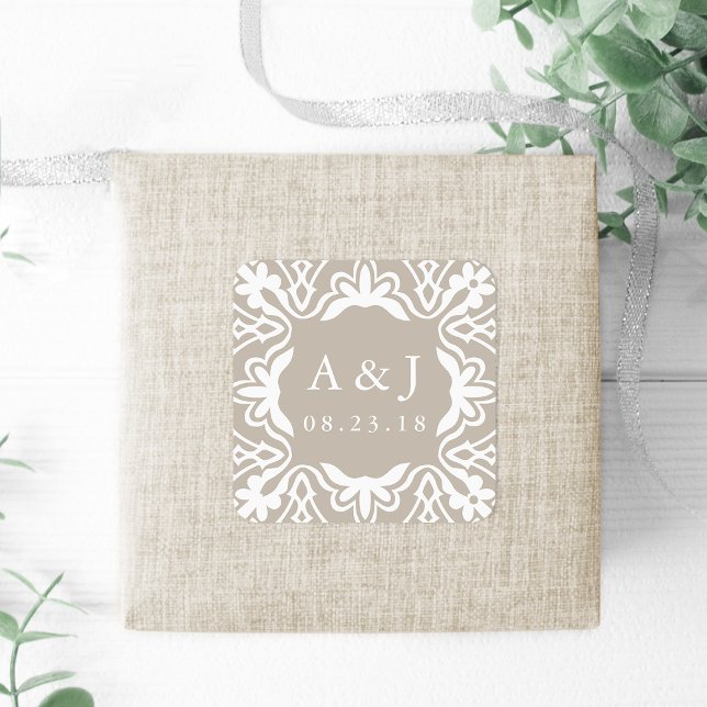 Marrakesh Wedding Monogram Stickers | Linen Greige (Von Creator hochgeladen)