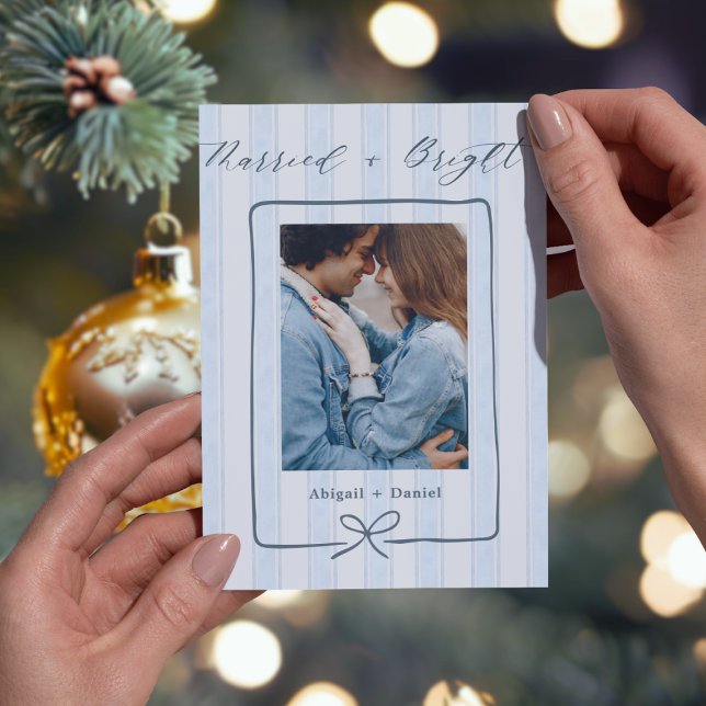 Married and Bright Hand Drawn Frame Photo Wedding Dankeskarte (Von Creator hochgeladen)