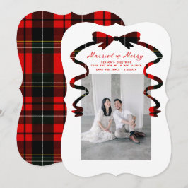 Married and Merry Bow Photo Christmas Newlyweds Feiertagskarte