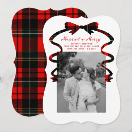 Married and Merry Bow Photo Christmas Newlyweds Feiertagskarte