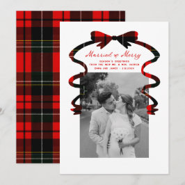 Married and Merry Bow Photo Christmas Newlyweds Feiertagskarte
