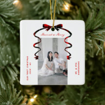 Married and Merry Bow Photo Christmas Newlyweds