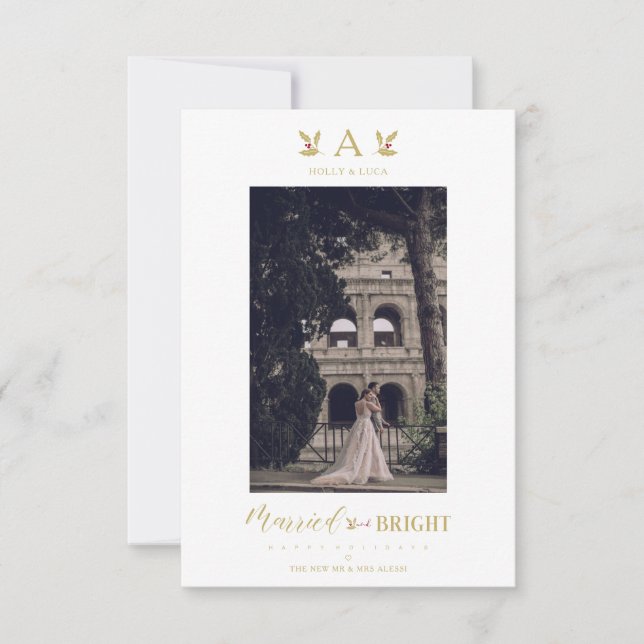 Married & Bright Christmas Initial Newlyweds Photo (Vorderseite)