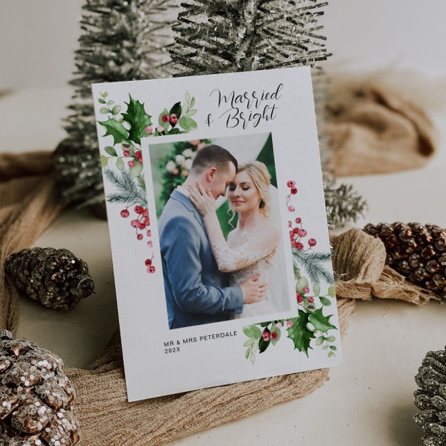 Married & Bright christmas wedding announcement Dankeskarte (Von Creator hochgeladen)