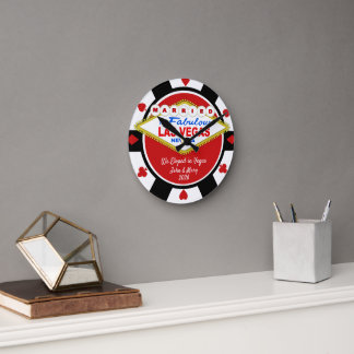 Married in Vegas Poker Chip Look Wall Clock Runde Wanduhr