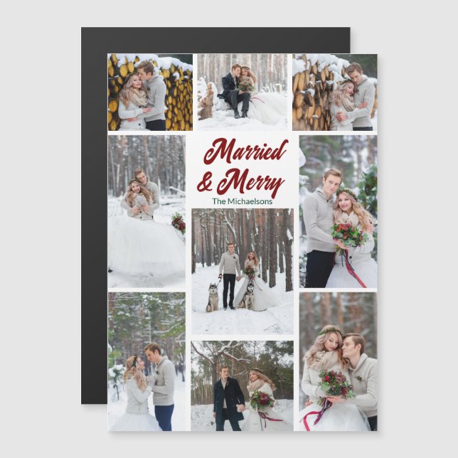 Married & Merry Christmas Photo Collage Magnet (Vorne/Hinten)