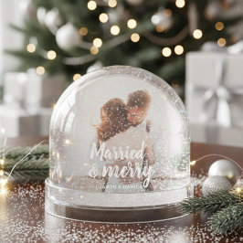 Married & Merry Wedding Thank you Christmas Photo Schneekugeln