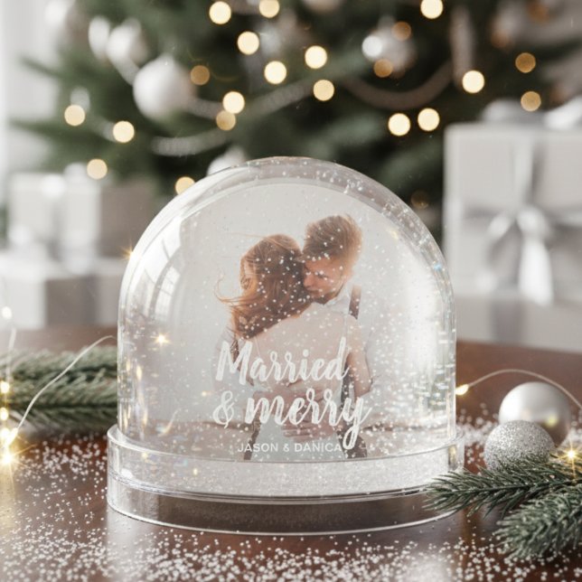 Married & Merry Wedding Thank you Christmas Photo Schneekugeln (Von Creator hochgeladen)