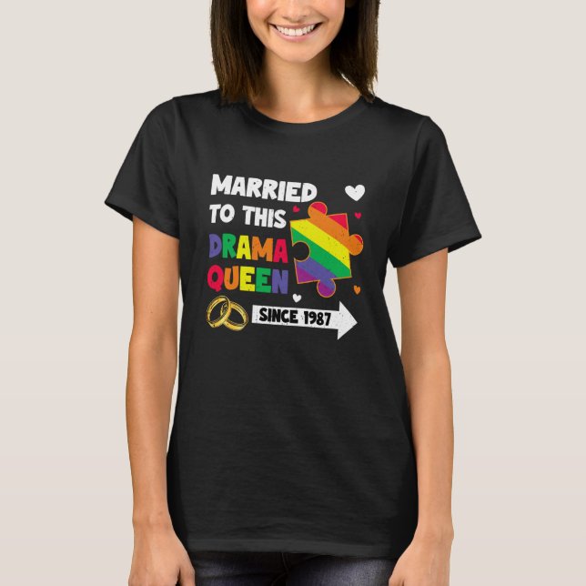 Married Since 1987 LGBT Wedding Lesbian Gay Couple T-Shirt (Vorderseite)