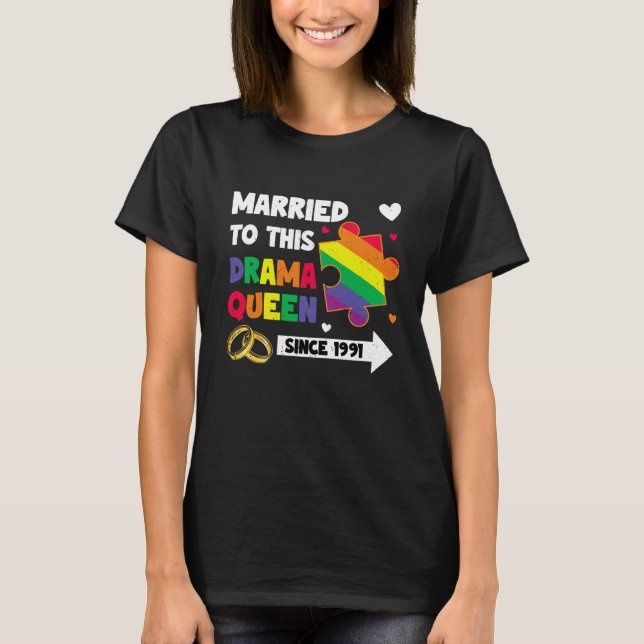 Married Since 1991 LGBT Wedding Lesbian Gay Couple T-Shirt (Vorderseite)