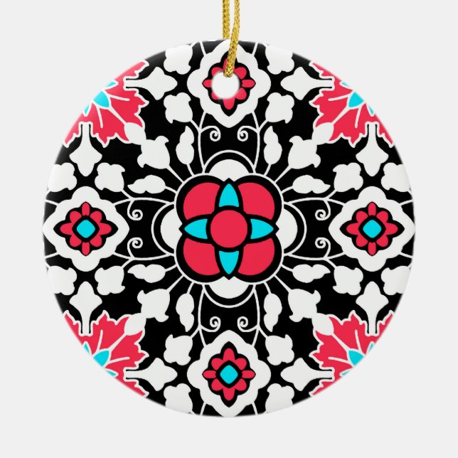 Marrokanischer Blumenstrauß, Schwarz, Weiß und Kor Keramik Ornament (Vorne)