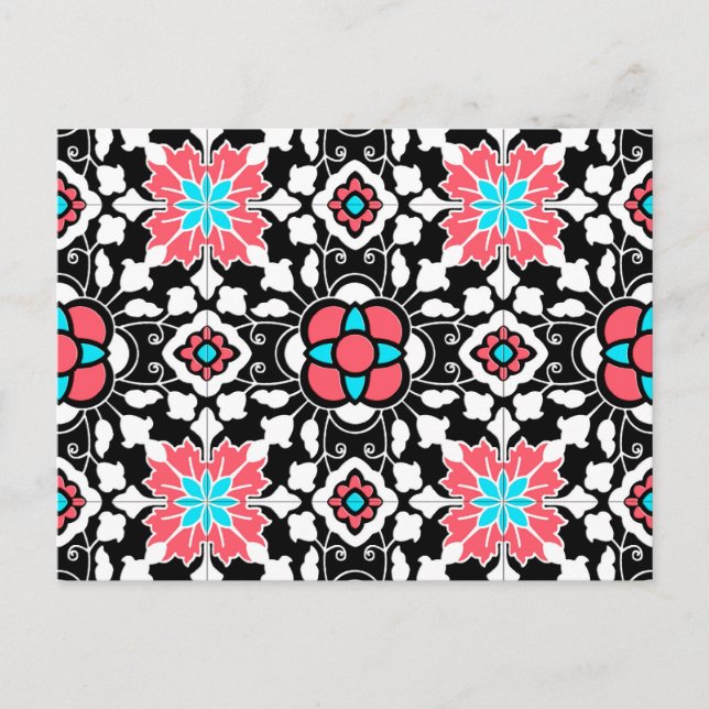 Marrokanischer Blumenstrauß, Schwarz, Weiß und Kor Postkarte (Vorderseite)