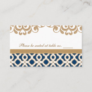 Marrokanischer Hochzeitstisch in Blau und Gold Platzkarte