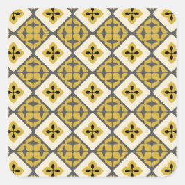 Marrokanisches Blumenmuster, gelb-schwarz Quadratischer Aufkleber