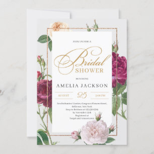 Marron Blumenrosen Brautparty Einladung