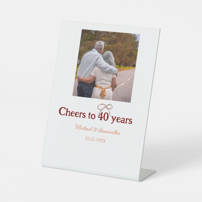 Marron Bogen jubelt zu 40-jähriger Hochzeit Sockelschild (Vorderseite)