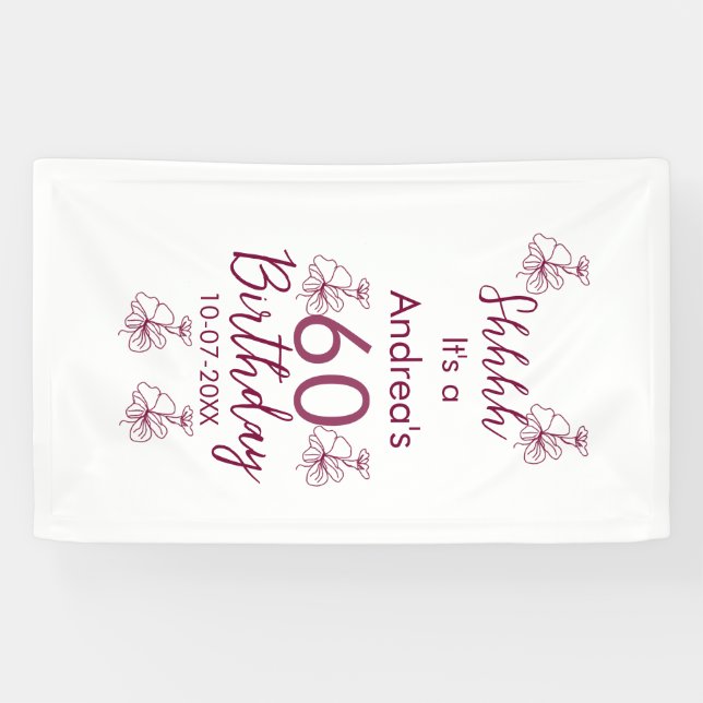 Marron white mauve shhh 60. Geburtstag Blumenname Banner (Horizontal)