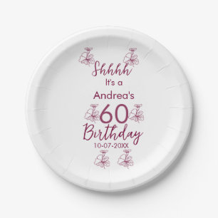Marron white mauve shhh 60. Geburtstag Blumenname Pappteller