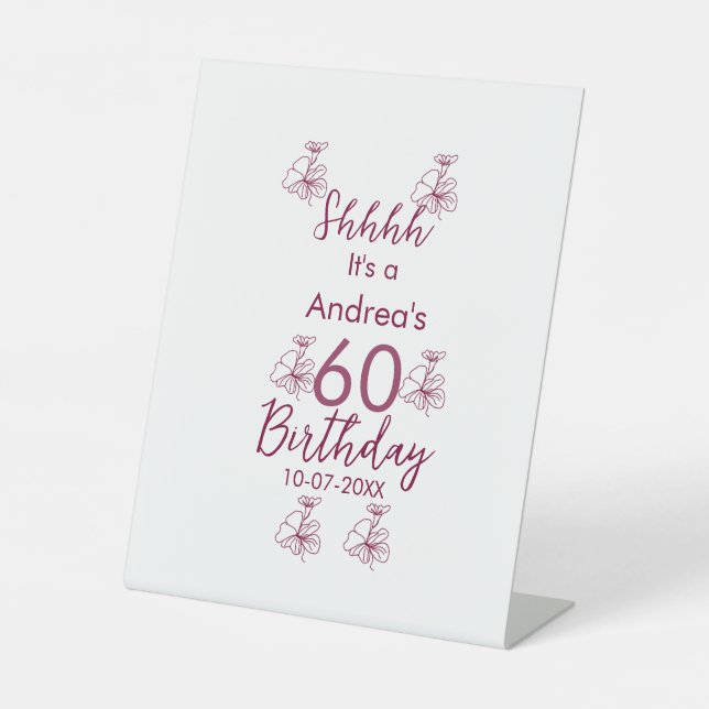 Marron white mauve shhh 60. Geburtstag Blumenname Sockelschild (Vorderseite)
