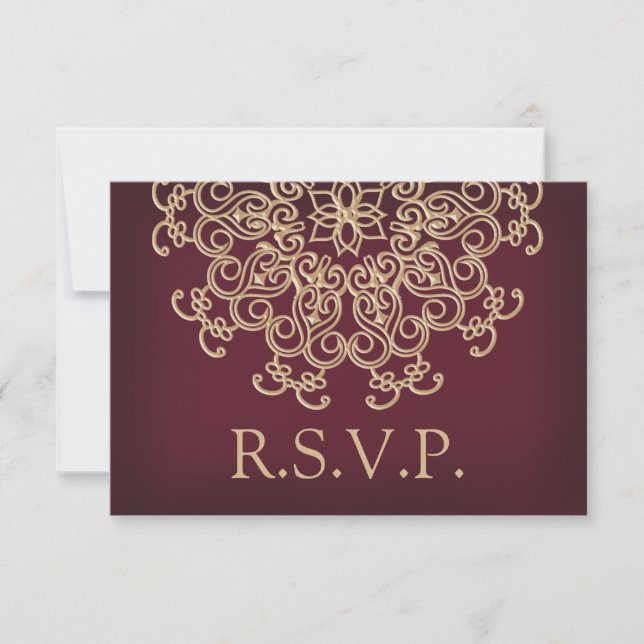 MARROON UND GOLD INDIAN REPONSE RSVP CARD (Vorderseite)